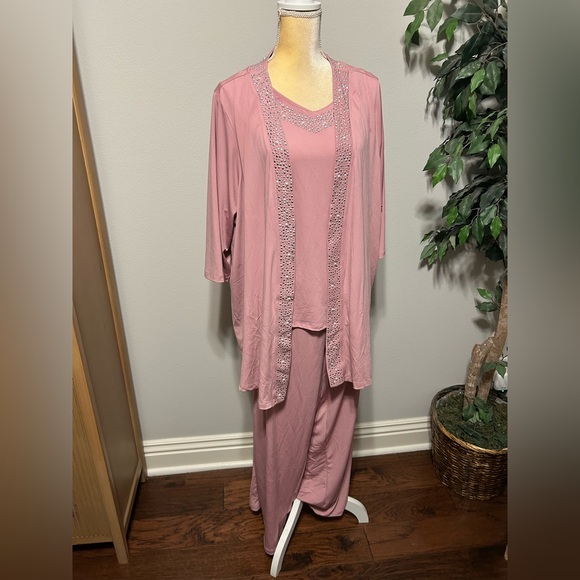 Catherines Pants - NWT Catherine’s 3 Piece Pant Set Embellished Pink Sz 28W Petite Wedding Easter